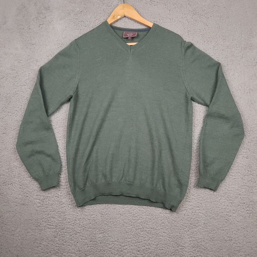 John Lewis Sweater Mens Medium Green‎ Merino Wool Made in Italy